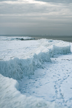 Frozen Clifs Of Ice By The Baltic Sea