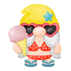 Summer Gnomes Watercolor Clipart, Beach Gnomes