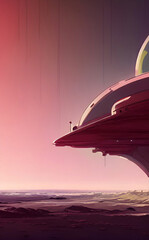 futuristic building  in the desert on planet mars, 
