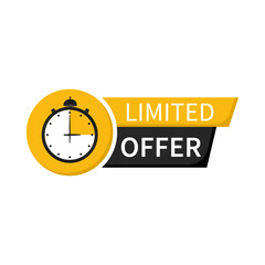 Fototapeta na wymiar Limited offer icon with time countdown. Modern vector banner ribbon limited offer with stop watch. Offer sale or exclusive deal concept. Vector illustration.