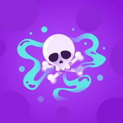 skull with stinky clouds  , toxic trail vapor cute steam chemicals smoke, skull vector illustration