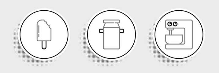 Set line Electric mixer, Ice cream and Can container for milk icon. Vector