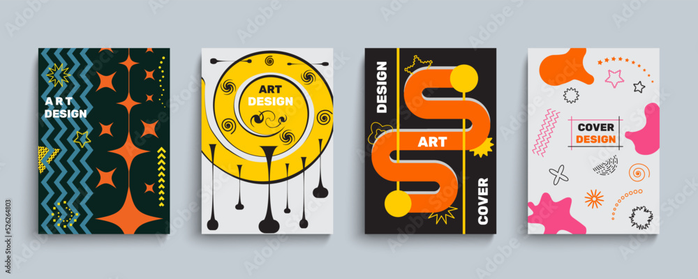 Poster geometry pattern banners. art music paint with colorful minimal shapes. geometric artworks for conce