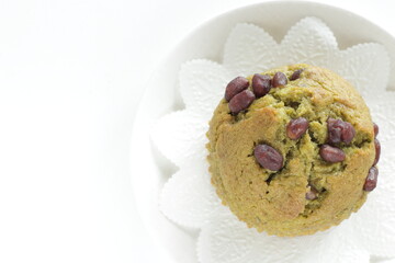 Homemade red bean in green tea muffin for breakfast food