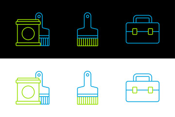 Set line Toolbox, Paint bucket and brush and icon. Vector