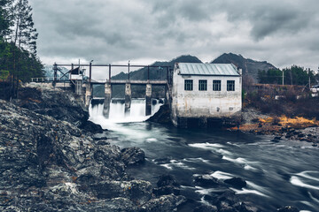 Hydroelectric power station on a mountain river