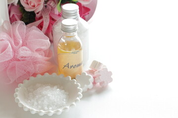 Fototapeta na wymiar Aroma oil and salt for beauty salon image