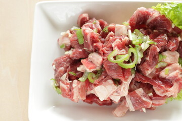 Chopped beef and scallion mixed for Chinese cooking ingredient
