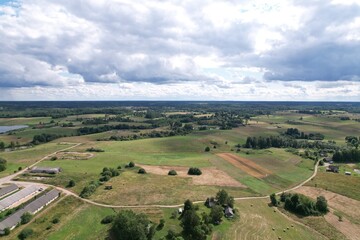 Fototapeta na wymiar Aerial view of nature panorama in the countryside of Lithuania, Packenai
