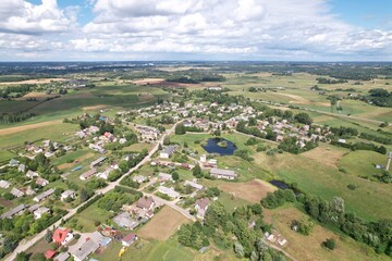 Aerial view of nature panorama in the countryside of Lithuania, Packenai