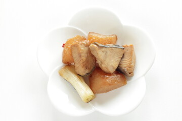 Japanese food, braised yellow tail fish fillet and radish 
