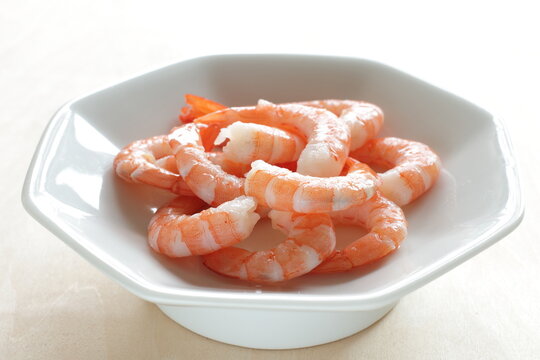 Boiled shrimp on plate for prepared food image