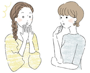 おしゃべりする若い女性　びっくり