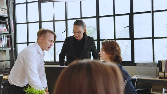 Business people brainstorm meeting to solve economic, financial problems and increase the company profit