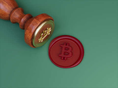 Bitcoin Crypto Letter B Signature Royal Approved Official Wax Seal 3D Illustration 