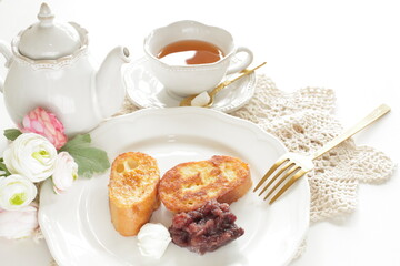 Homemade French toast on white plate for breakfast 