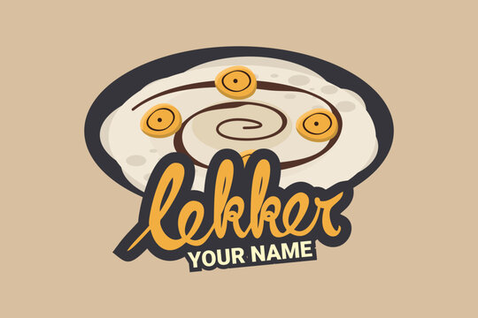 Kue Lekker or, this is traditional thin crispy crepes from popular Indonesian street food. vector logo for lekker vendor, food stall, and food stand.
