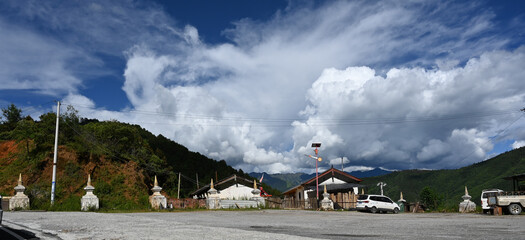 Views from the road from Lijiang to Shangri-La in Yunnan province of China - high mountains all...