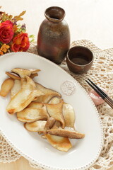Pan fried Japanese Oyster Mushroom for healthy food image