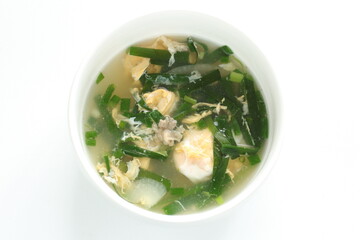 Korean food, leek and egg with seaweed soup for comfort food