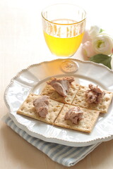 Foie gras paste on biscuits for gourmet appetizer 