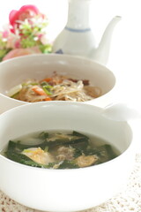 Korean food, leek and egg with seaweed soup for comfort food