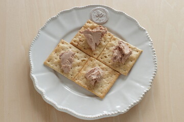 Foie gras paste on biscuits for gourmet appetizer 