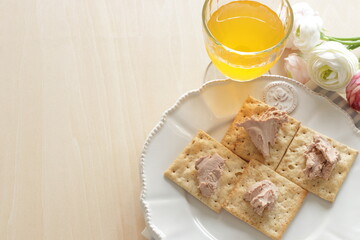 Foie gras paste on biscuits for gourmet appetizer 