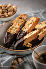 Biscotti or cantuccini with nuts on dark background