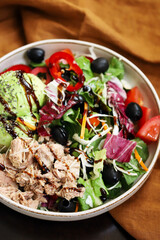 Healthy beautiful salad with tuna and avocado. Diet food. Keto salad.