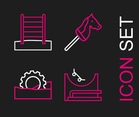 Set line Skate park, Ferris wheel, Toy horse and Swedish wall icon. Vector