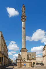 Fototapeta na wymiar Maglie, Salento, the baroque column of St. Mary of Grace, Apulia, italy
