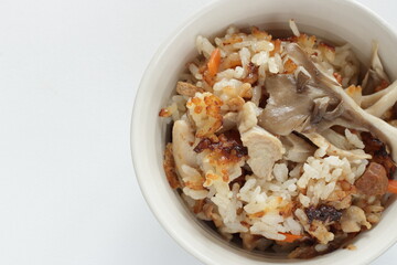 Japanese food, Takikomi Gohan  Japanese rice dish in which short-grain rice is cooked with vegetables, mushrooms and chicken