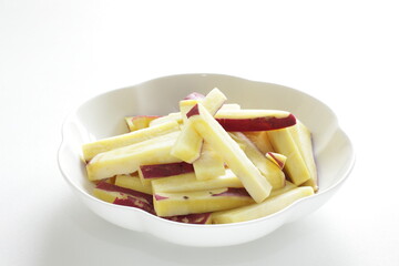 Chopped sweet potato in bowl for prepared cooking ingredient