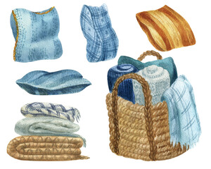 Watercolor set of cozy home