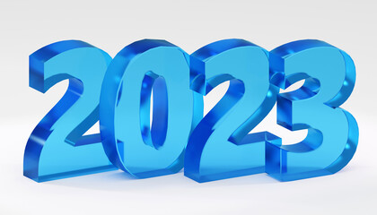 Soft blue glass style Christmas mood sign 2023 Modern Minimal New Year Concept- 3D render Illustration