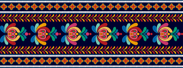 Floral ethnic textile pattern designs. ikat Aztec fabric carpet mandalas textile decor wallpaper. Motifs tribals boho traditional embroidery vector illustrated background 