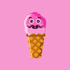 mustachioed dad ice cream vector with pink ice cream on pink background 