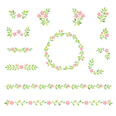 Pink flower design elements illustration set