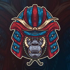 Gorilla Samurai Warrior Mascot Logo