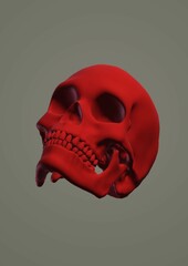 human skull on red background