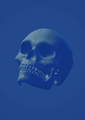 human skull on blue background
