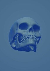 human skull in blue