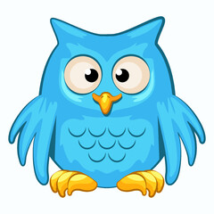 Vector cartoon blue owl. Cute night bird