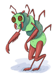 Digital drawing of a cartoon character. Alien insect. Illustration for stickers, prints, decoration and design.