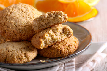 Orange and ginger oatmeal cookies - obrazy, fototapety, plakaty