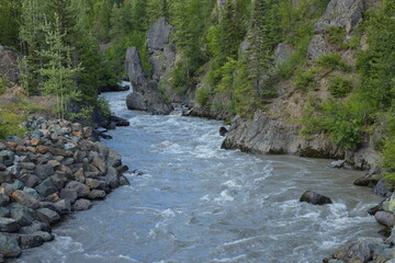 Rock formation at Burrage River at British Columbia Highway 37A in British Columbia,Canada,North America
