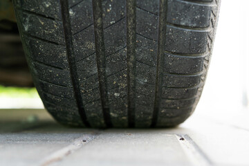 close-up on a car tire with tread 