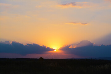 Picturesque view of beautiful field at sunset
