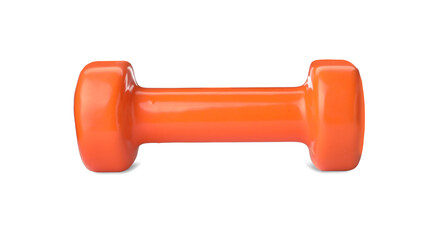 Orange dumbbell isolated on white. Weight training equipment